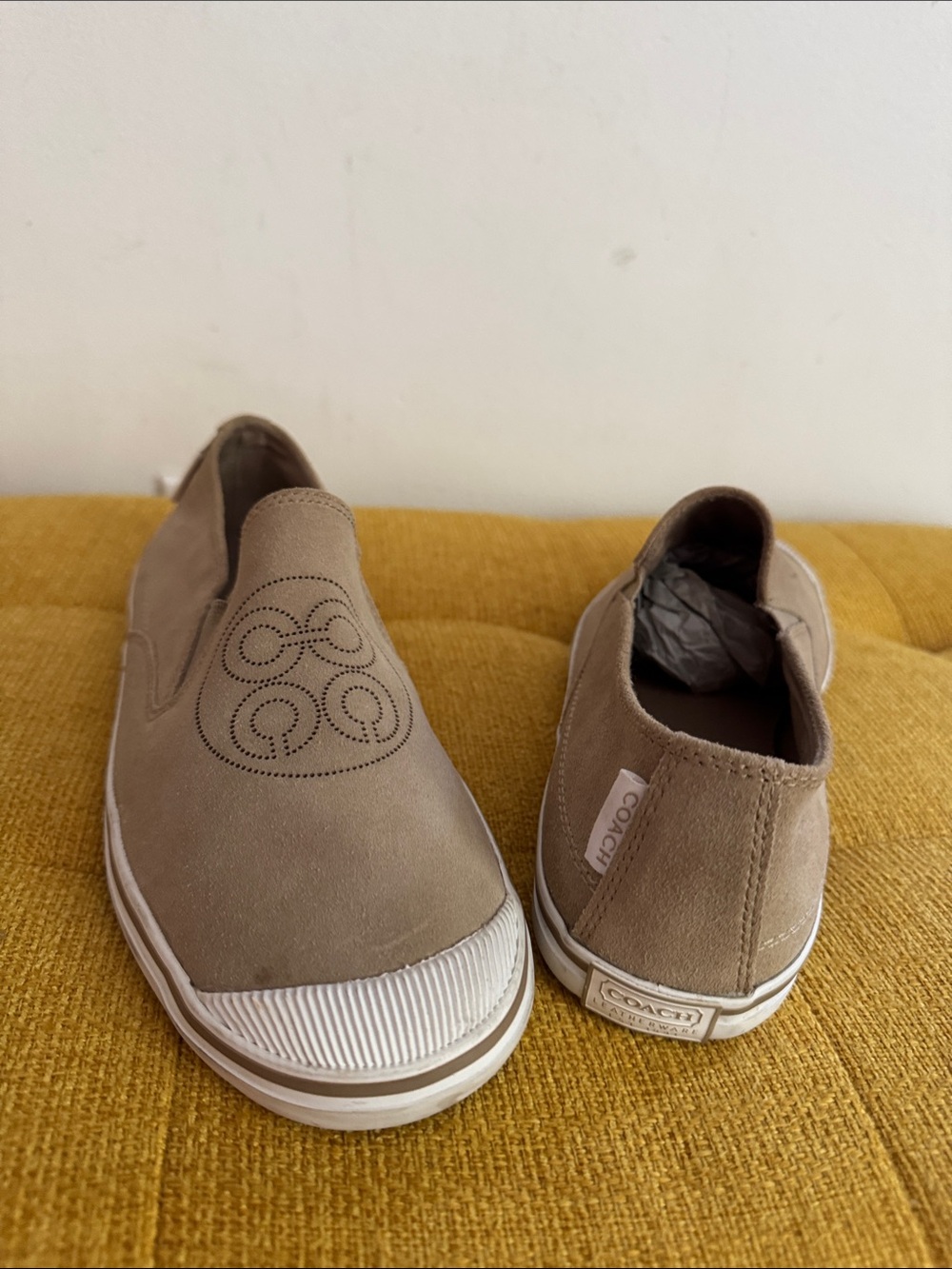Coach Taupe Slip-On Sneakers with Perforated Logo